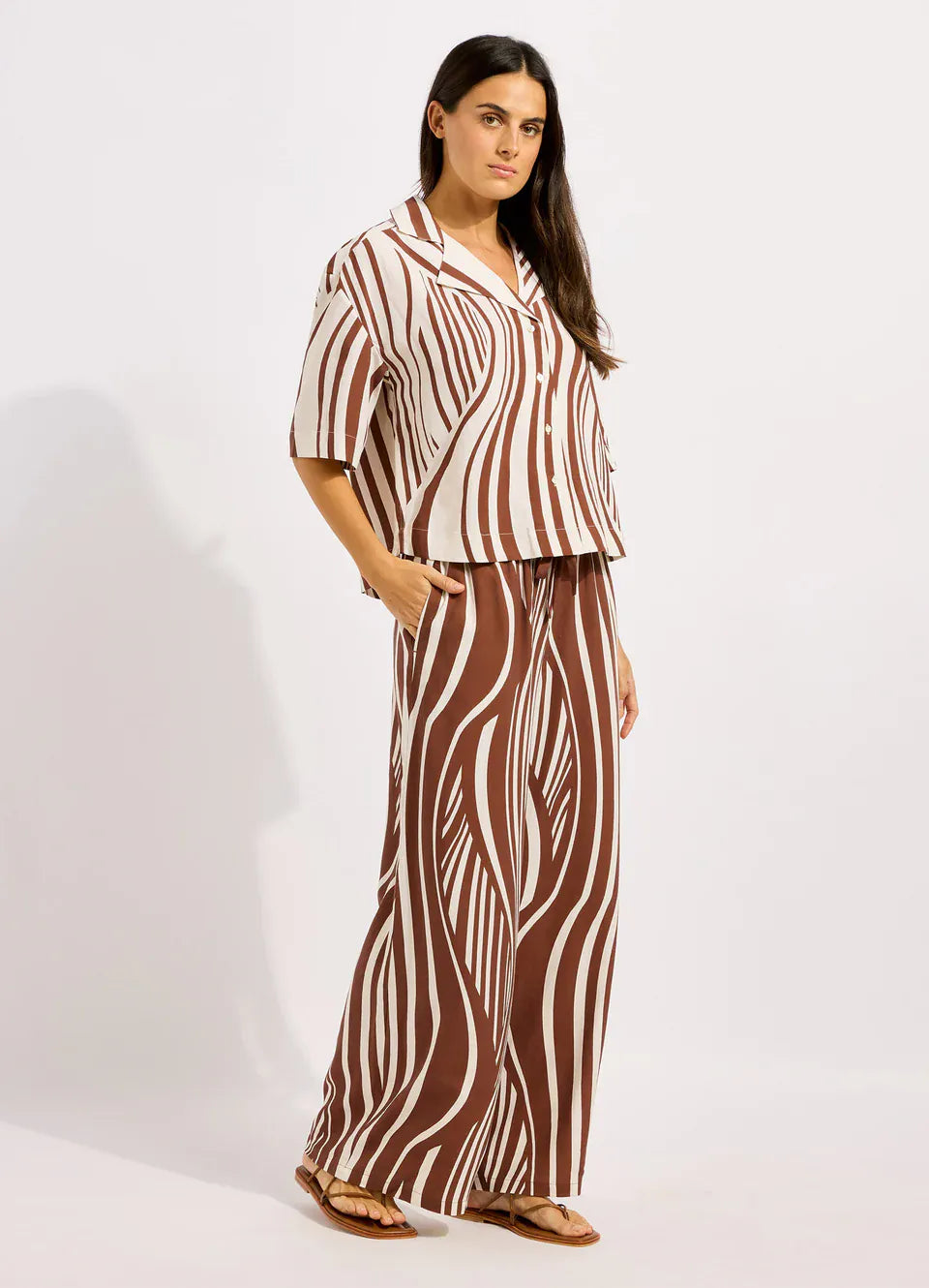 Seafolly Seafolly Coastline Drawcord Wide Leg Pant - Cocoa Seafolly Coastline Drawcord Wide Leg Pant - Cocoa Splash Swimwear Womens Pants