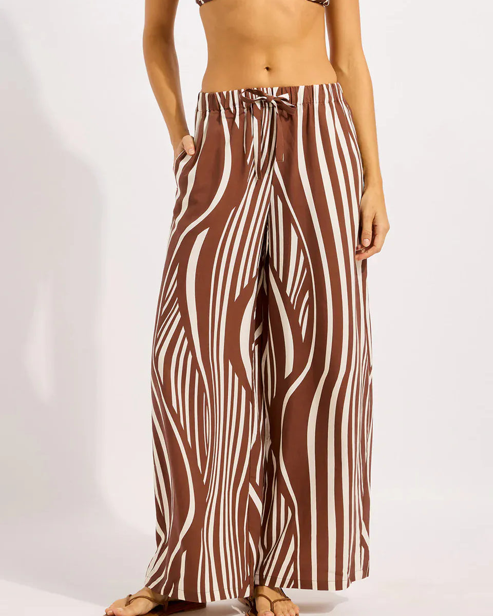 Seafolly Seafolly Coastline Drawcord Wide Leg Pant - Cocoa Seafolly Coastline Drawcord Wide Leg Pant - Cocoa Splash Swimwear Womens Pants