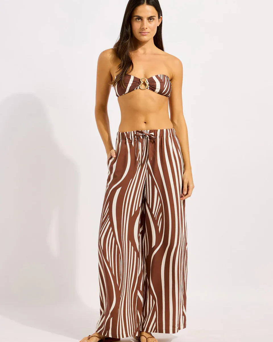 Seafolly Seafolly Coastline Drawcord Wide Leg Pant - Cocoa Seafolly Coastline Drawcord Wide Leg Pant - Cocoa Splash Swimwear Womens Pants