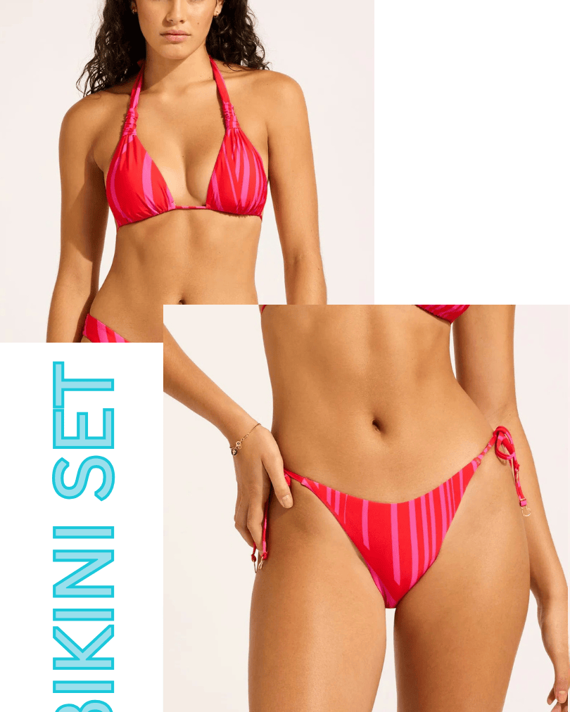 Seafolly Seafolly Coastline Multi Fit Longline Tri Tie Side Rio Pant Bikini Set - Flame Seafolly Coastline Multi Fit Longline Tri Tie Side Rio Pant Bikini Set - Flame Splash Swimwear Bikini Set