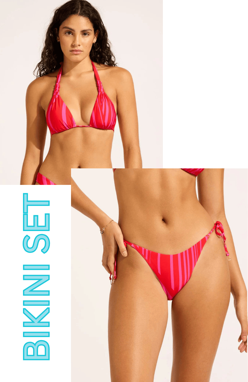 Seafolly Seafolly Coastline Multi Fit Longline Tri Tie Side Rio Pant Bikini Set - Flame Seafolly Coastline Multi Fit Longline Tri Tie Side Rio Pant Bikini Set - Flame Splash Swimwear Bikini Set