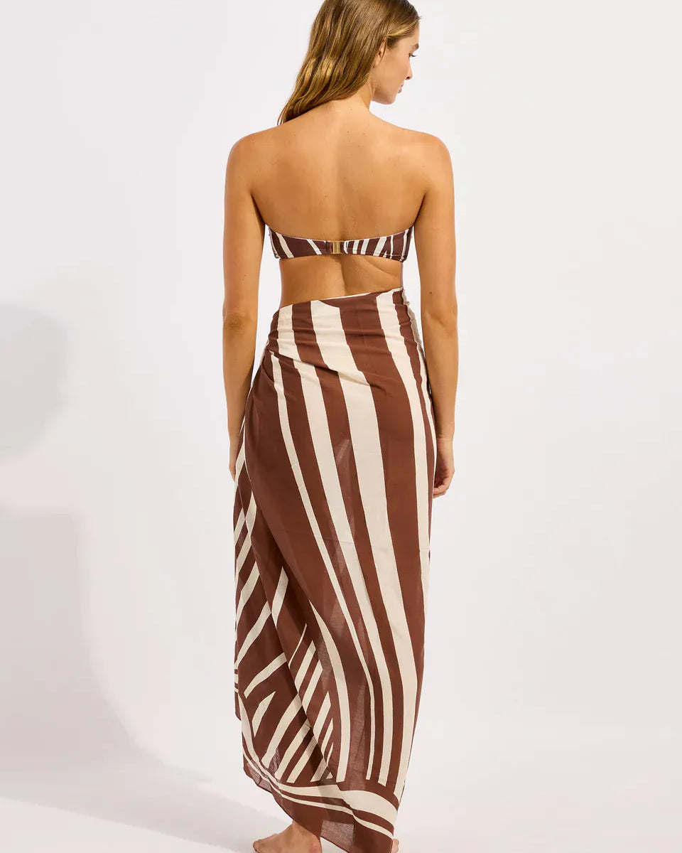 Seafolly Seafolly Coastline Sarong - Cocoa 55539-SG Seafolly Coastline Sarong - Cocoa Splash Swimwear Sarongs 1000029797