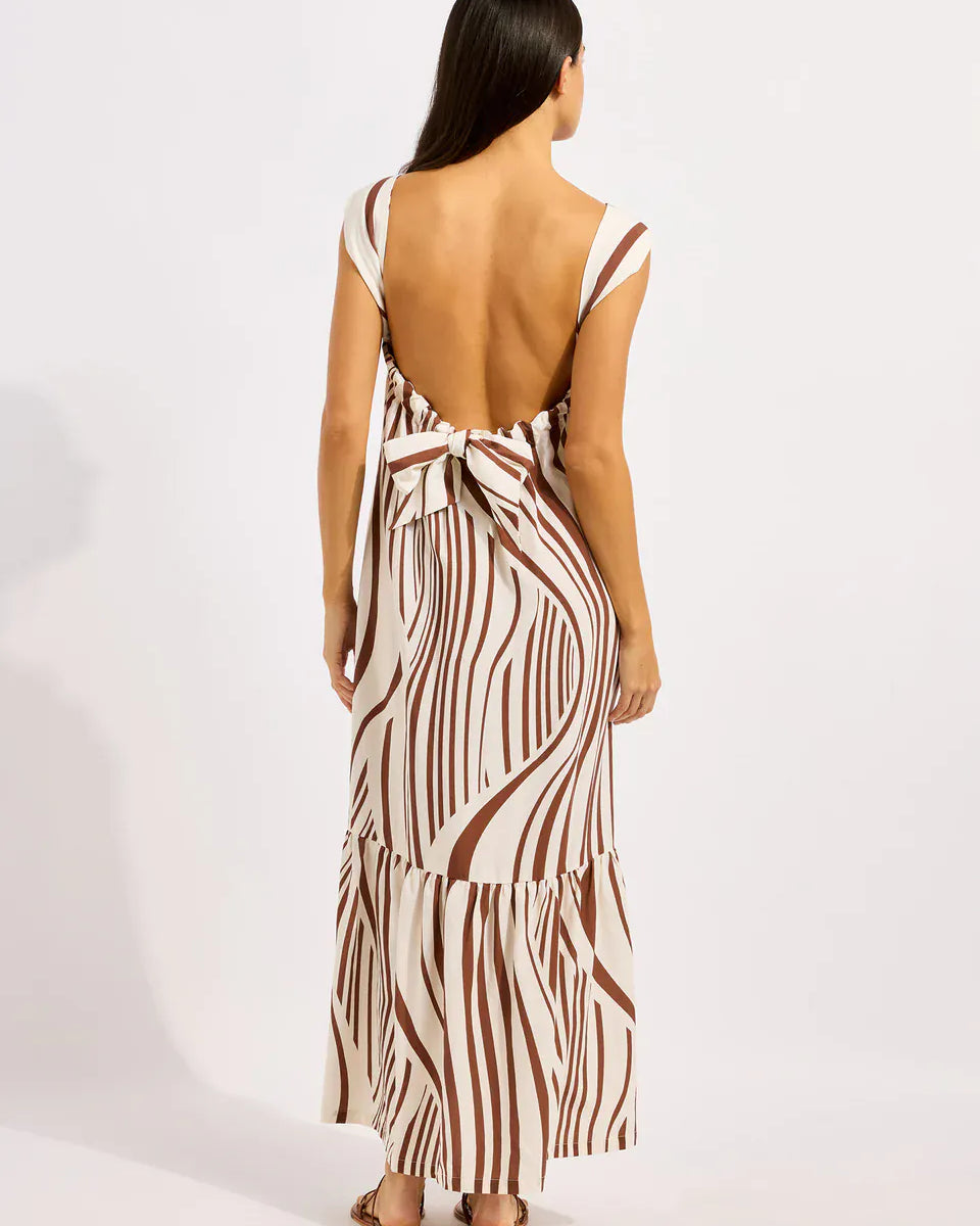 Seafolly Seafolly Coastline Tie Back Maxi Dress - Ecru/Cocoa Seafolly Coastline Tie Back Maxi Dress - Ecru/Cocoa Splash Swimwear Dresses