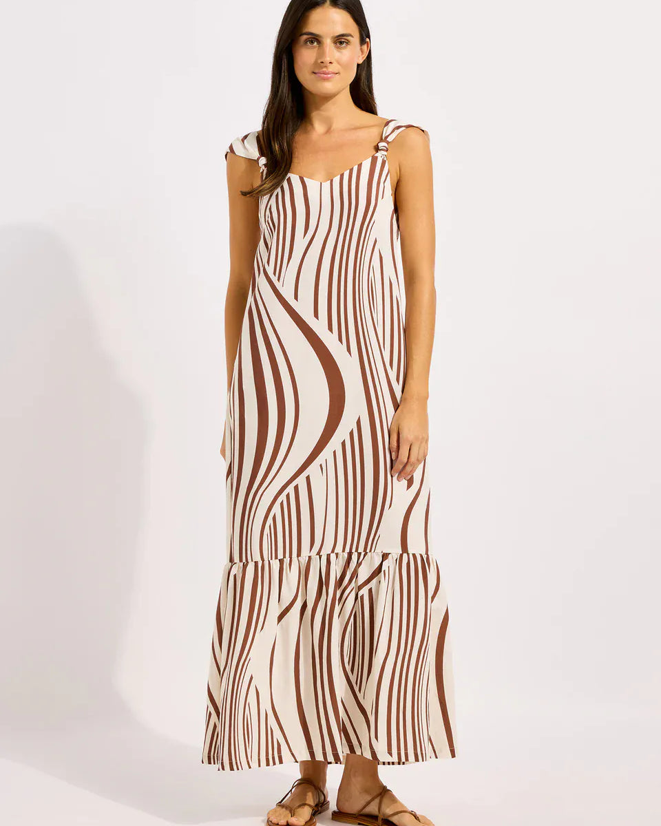 Seafolly Seafolly Coastline Tie Back Maxi Dress - Ecru/Cocoa Seafolly Coastline Tie Back Maxi Dress - Ecru/Cocoa Splash Swimwear Dresses