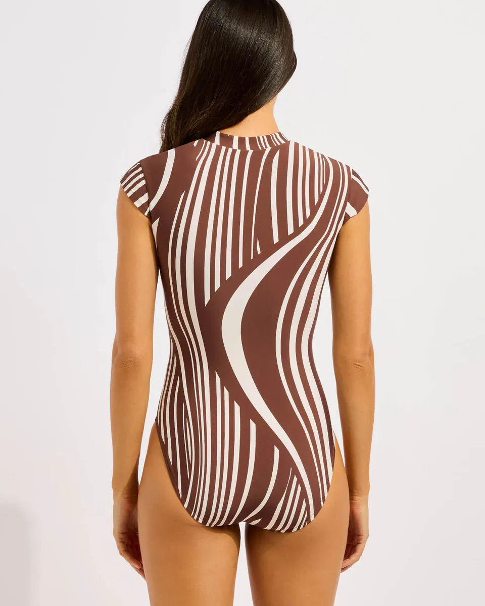 Seafolly Seafolly Coastline Zip Front One Piece Swimsuit - Cocoa Seafolly Coastline Zip Front One Piece Swimsuit - Cocoa Splash Swimwear One Piece