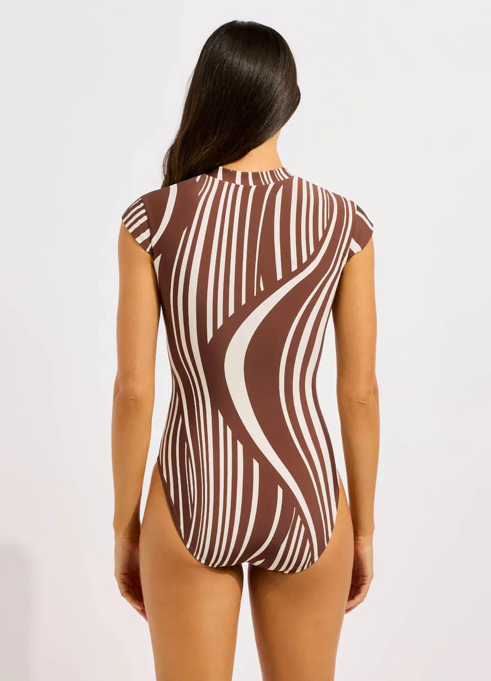 Seafolly Seafolly Coastline Zip Front One Piece Swimsuit - Cocoa Seafolly Coastline Zip Front One Piece Swimsuit - Cocoa Splash Swimwear One Piece