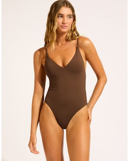 Seafolly Seafolly Collective V Neck One Piece - Dark Chocolate Seafolly Collective V Neck One Piece - Dark Chocolate Splash Swimwear One Pieces