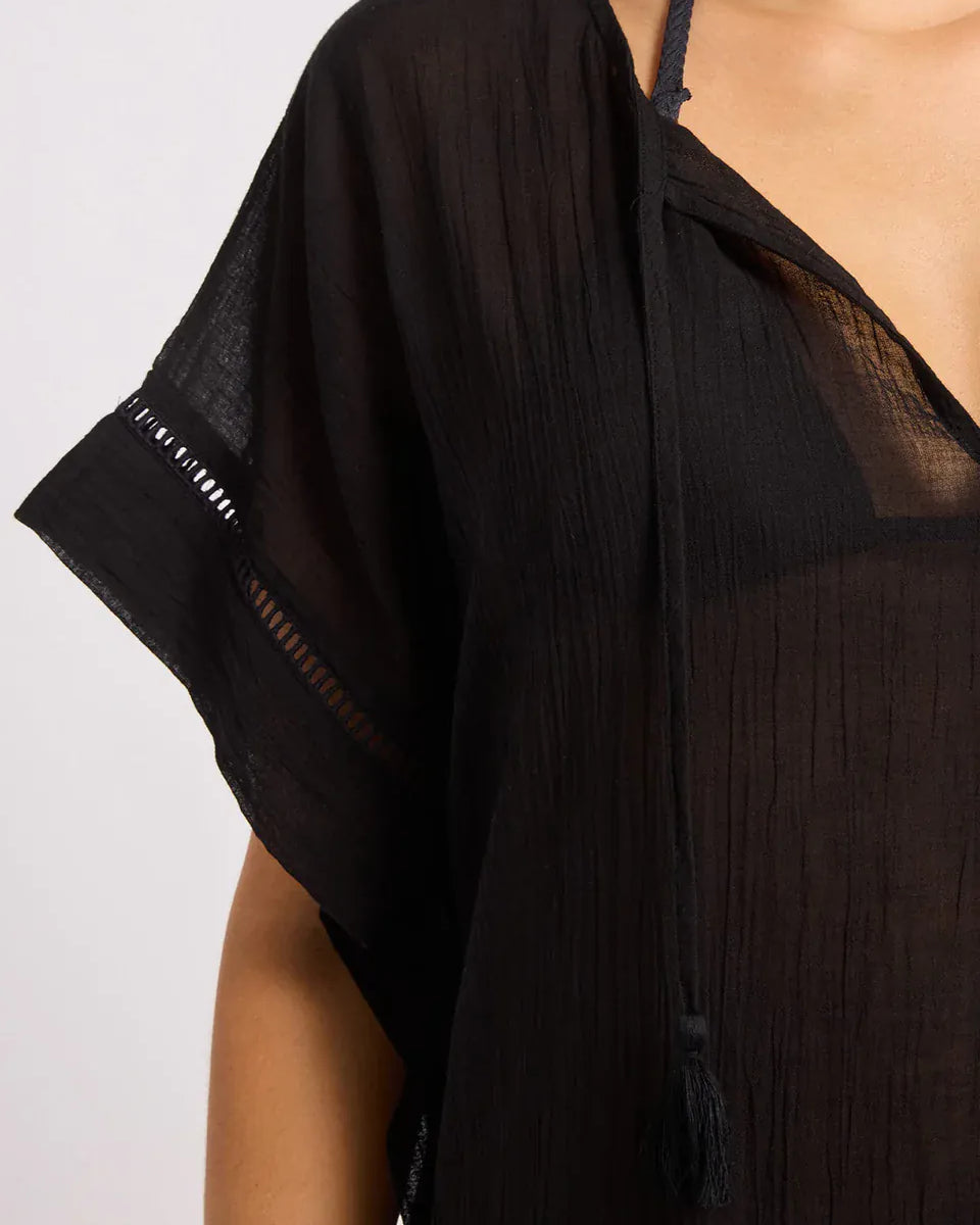 Seafolly Seafolly Crinkle Gauze Kaftan - Black 55791-KA-BLACK-O/S Seafolly Crinkle Gauze Kaftan - Black Splash Swimwear Kaftans & Cover Ups O/S