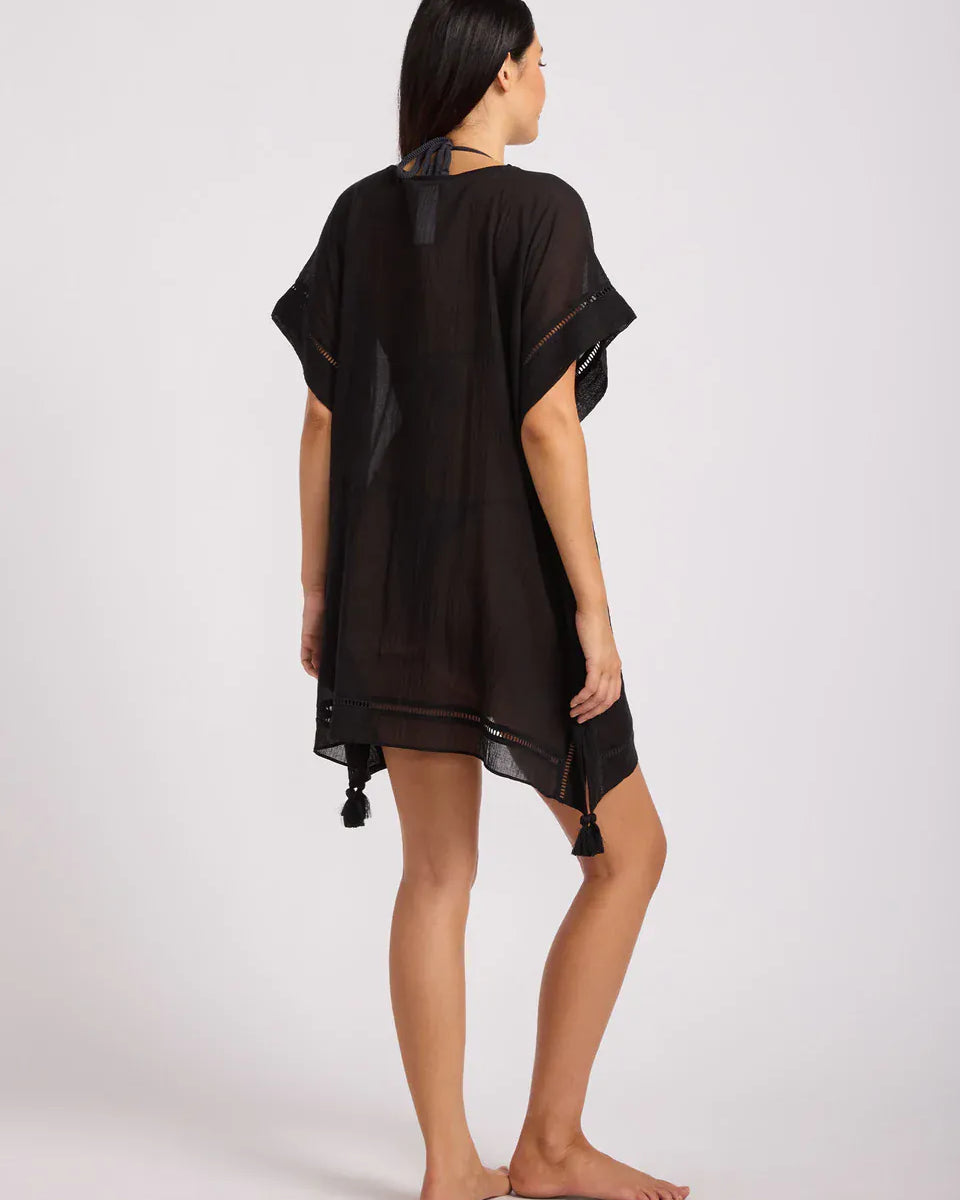 Seafolly Seafolly Crinkle Gauze Kaftan - Black 55791-KA-BLACK-O/S Seafolly Crinkle Gauze Kaftan - Black Splash Swimwear Kaftans & Cover Ups O/S