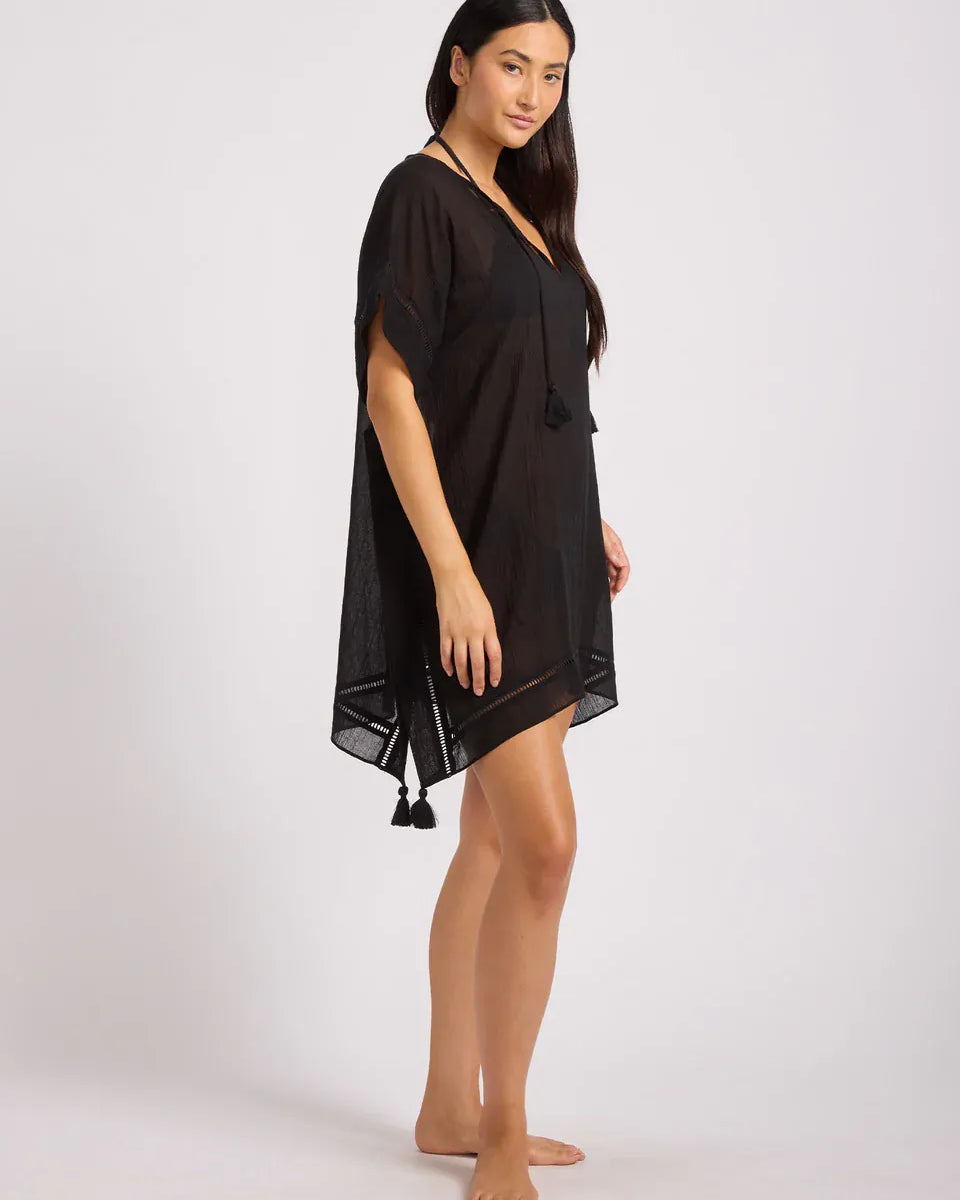 Seafolly Seafolly Crinkle Gauze Kaftan - Black 55791-KA-BLACK-O/S Seafolly Crinkle Gauze Kaftan - Black Splash Swimwear Kaftans & Cover Ups O/S