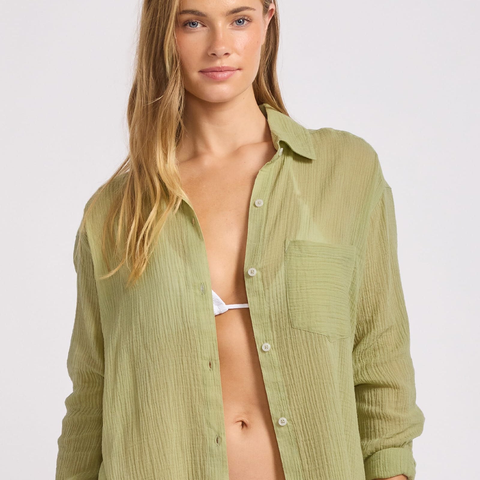 Seafolly Seafolly Crinkle Gauze Shirt 55792-TO Seafolly Crinkle Gauze Shirt Splash Swimwear Womens Clothing Light Meadowland / XS 9360519254044
