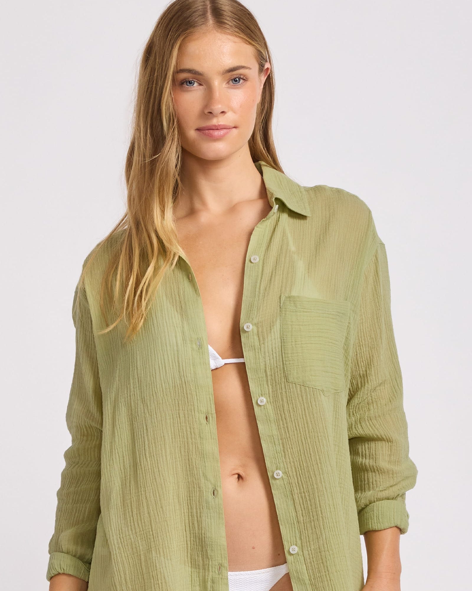 Seafolly Seafolly Crinkle Gauze Shirt 55792-TO Seafolly Crinkle Gauze Shirt Splash Swimwear Womens Clothing Light Meadowland / XS 9360519254044