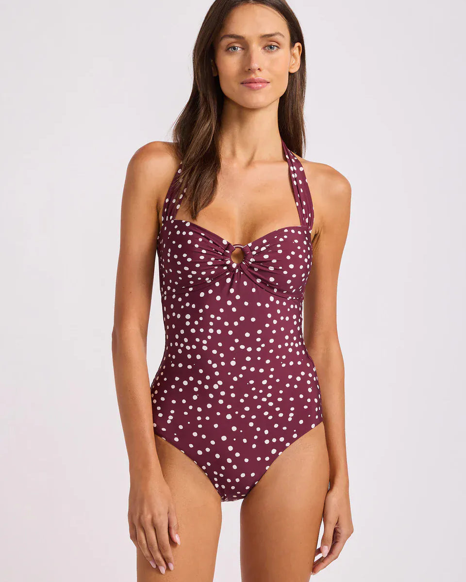 Seafolly Seafolly Halter Neck Bandeau One Piece - Dark Burgundy Halter Neck Bandeau One Piece | Seafolly Splash Swimwear One Pieces