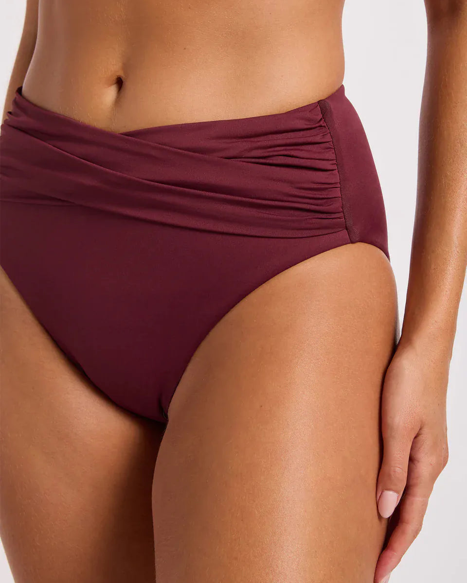 Seafolly Seafolly High Waist Wrap Front Pant - Burgundy Seafolly High Waist Wrap Front Pant | Seafolly Splash Swimwear Bikini Bottoms