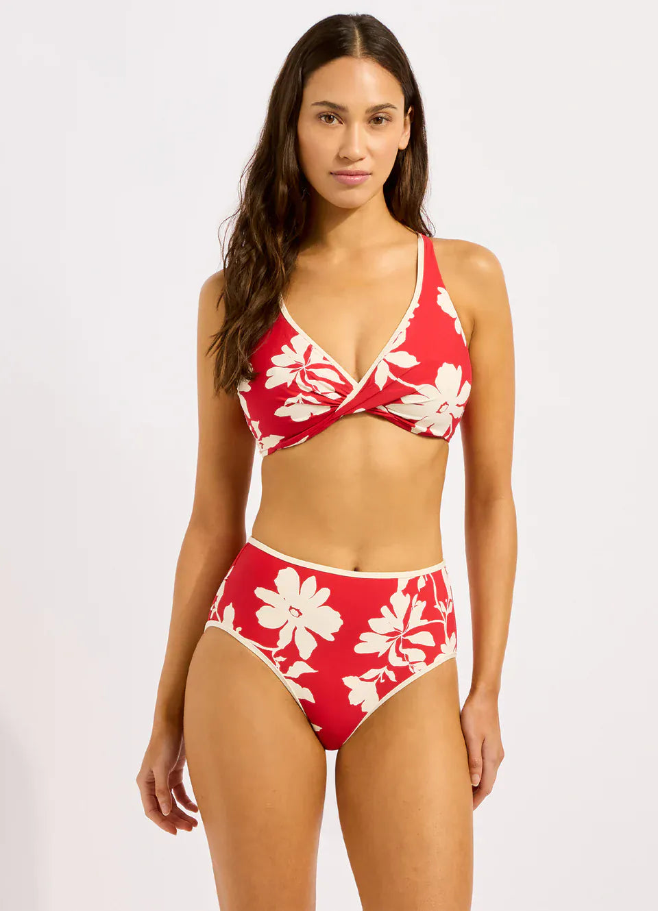 Seafolly Seafolly Mayflower High Waisted Pant - Cosmo Red Seafolly Mayflower High Waisted Pant - Cosmo Red Splash Swimwear Bikini Bottoms