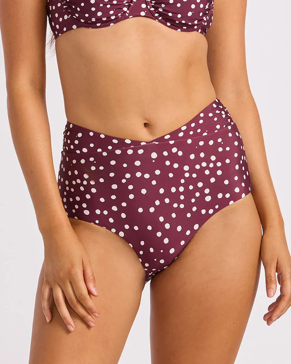 Seafolly Seafolly Ruched Band High Waist Pant - Dark Burgundy Ruched Band High Waist Pant | Seafolly Splash Swimwear Pants