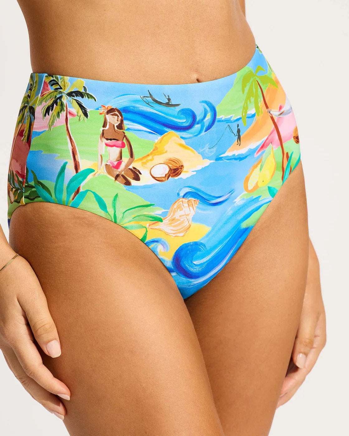 Seafolly Seafolly South Pacific Bandeau Bikini Top & High Waisted Pant Bikini Set - Turquoise Seafolly South Pacific Bandeau Bikini Top & High Waisted Pant Bikini Set - Turquoise Splash Swimwear Bikini Set AU16/US12 1000028922