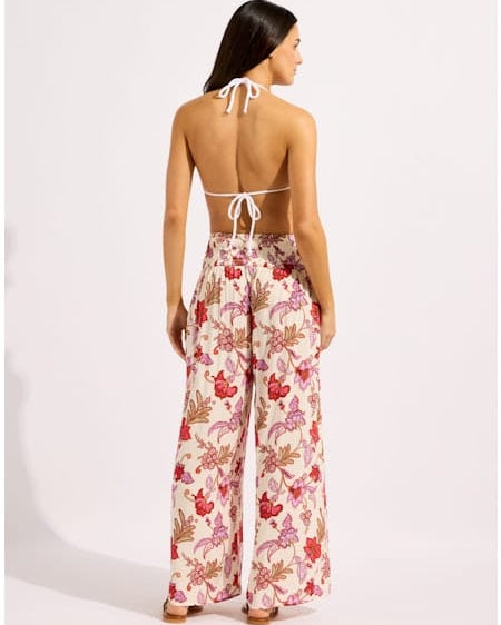 Seafolly Seafolly Summer Chintz Shirred Waist Wrap Pant Shirred Waist Wrap Pant Ecru | Seafolly Splash Swimwear Pant
