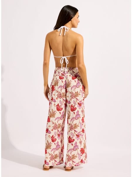 Seafolly Seafolly Summer Chintz Shirred Waist Wrap Pant Shirred Waist Wrap Pant Ecru | Seafolly Splash Swimwear Pant