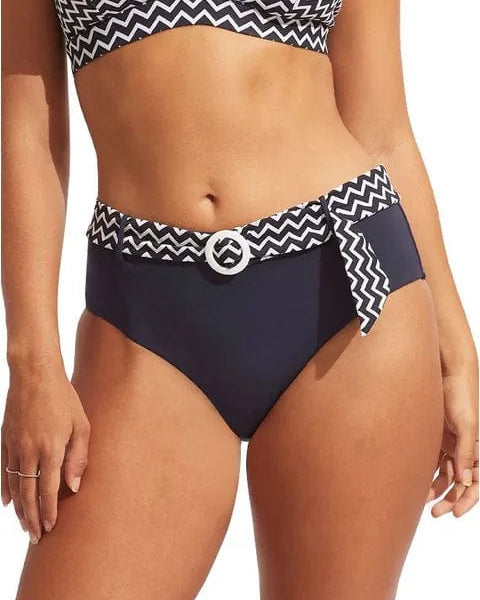 Seafolly Sienna Wide Side Retro - True Navy Splash Swimwear Bikini Bottoms