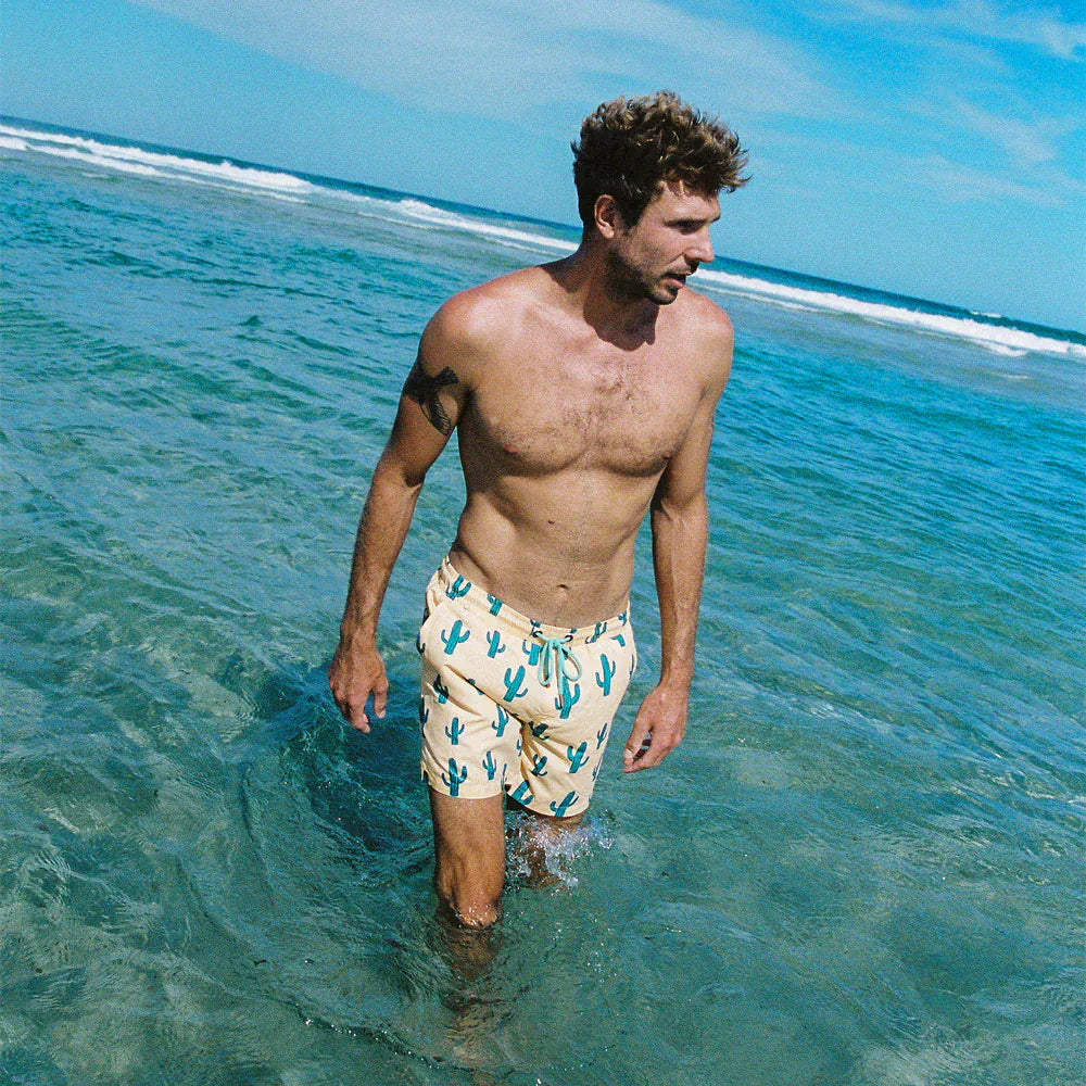 Skwosh Skwosh Cactus Jack Yellow Mens Eco Short Skwosh Sunny Boy Mens Swim Shorts - Charcoal Splash Swimwear Mens Clothing