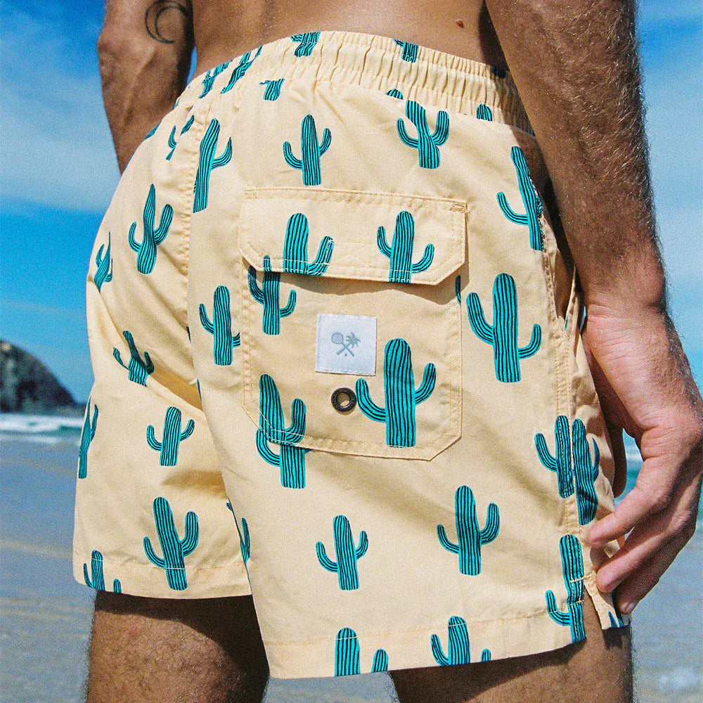 Skwosh Skwosh Cactus Jack Yellow Mens Eco Short Skwosh Sunny Boy Mens Swim Shorts - Charcoal Splash Swimwear Mens Clothing