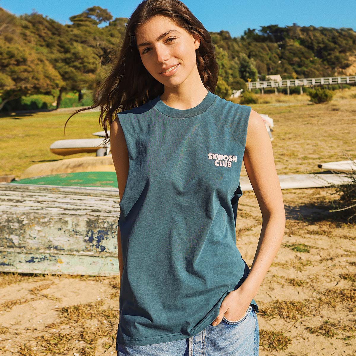 Skwosh Skwosh Tool In The Shed Regular Tank - Navy Skwosh No Dramas Muscle Tank Splash Swimwear Shirts