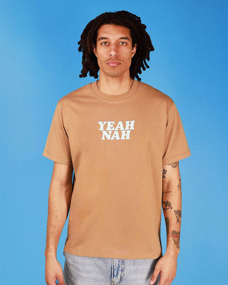 Skwosh Yeah Nah Regular Tee - Mocha Yeah Nah Regular Tee - Mocha Splash Swimwear Mens Clothing