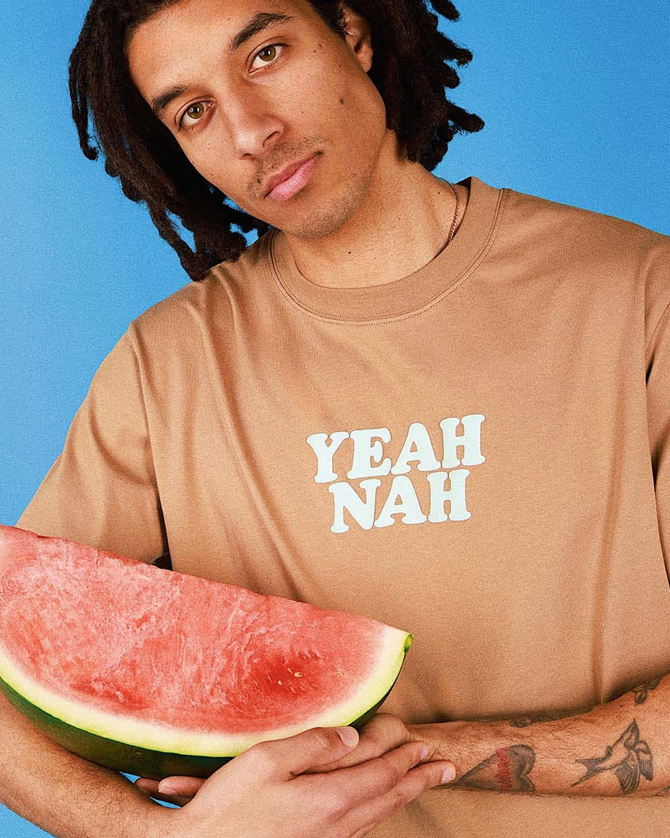 Skwosh Yeah Nah Regular Tee - Mocha Yeah Nah Regular Tee - Mocha Splash Swimwear Mens Clothing