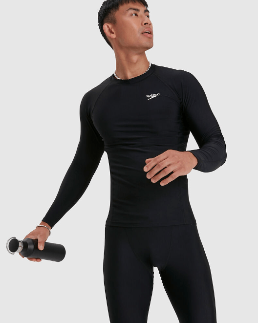 Speedo Mens Long Sleeve Rash Top - Black Speedo Mens Essential Short Sleeve Swim Tee Splash Swimwear Mens