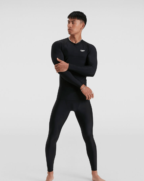 Speedo Mens Mens Long Sleeve Rash Top - Black Speedo Mens Essential Short Sleeve Swim Tee