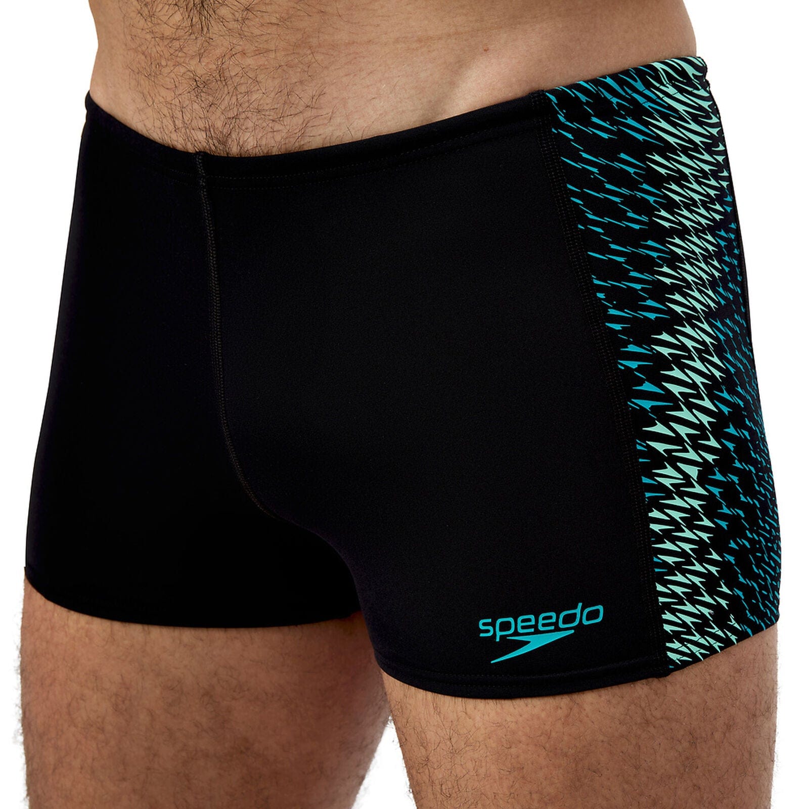 Speedo Speedo Mens Endurance+ Tech Panel Aquashort - Black/Turquoise Gem Speedo Mens Endurance+ Tech Panel Aquashort - Black/Turquoise Gem Splash Swimwear Mens