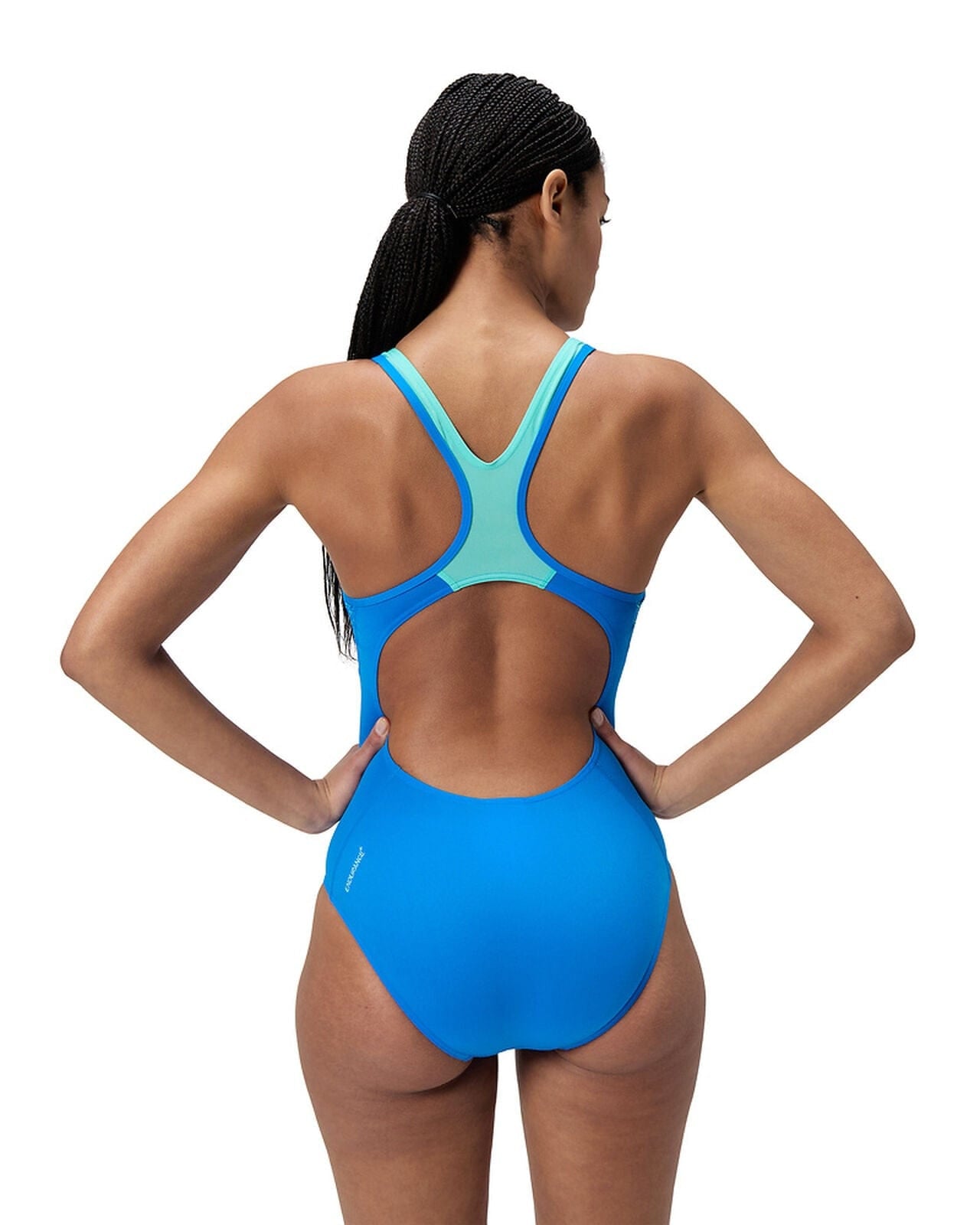 Speedo Speedo Womens Placement Laneback One Piece - Lagoon Blue Speedo Womens Placement Laneback One Piece - Lagoon Blue Splash Swimwear