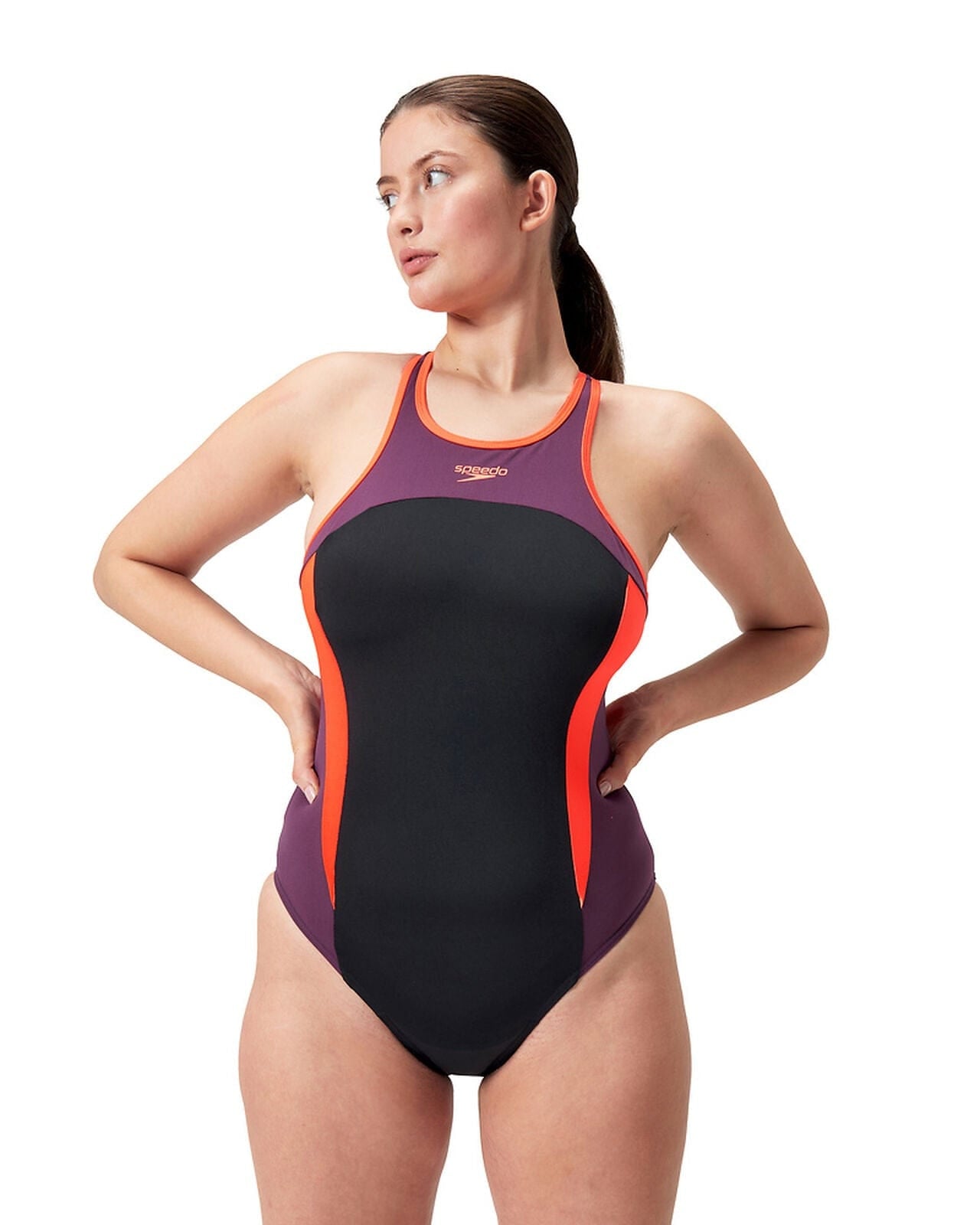 Speedo One Pieces Womens High Neck Splice Cross Back Swimsuit Speedo Womens High Neck Splice Cross Back Swimsuit