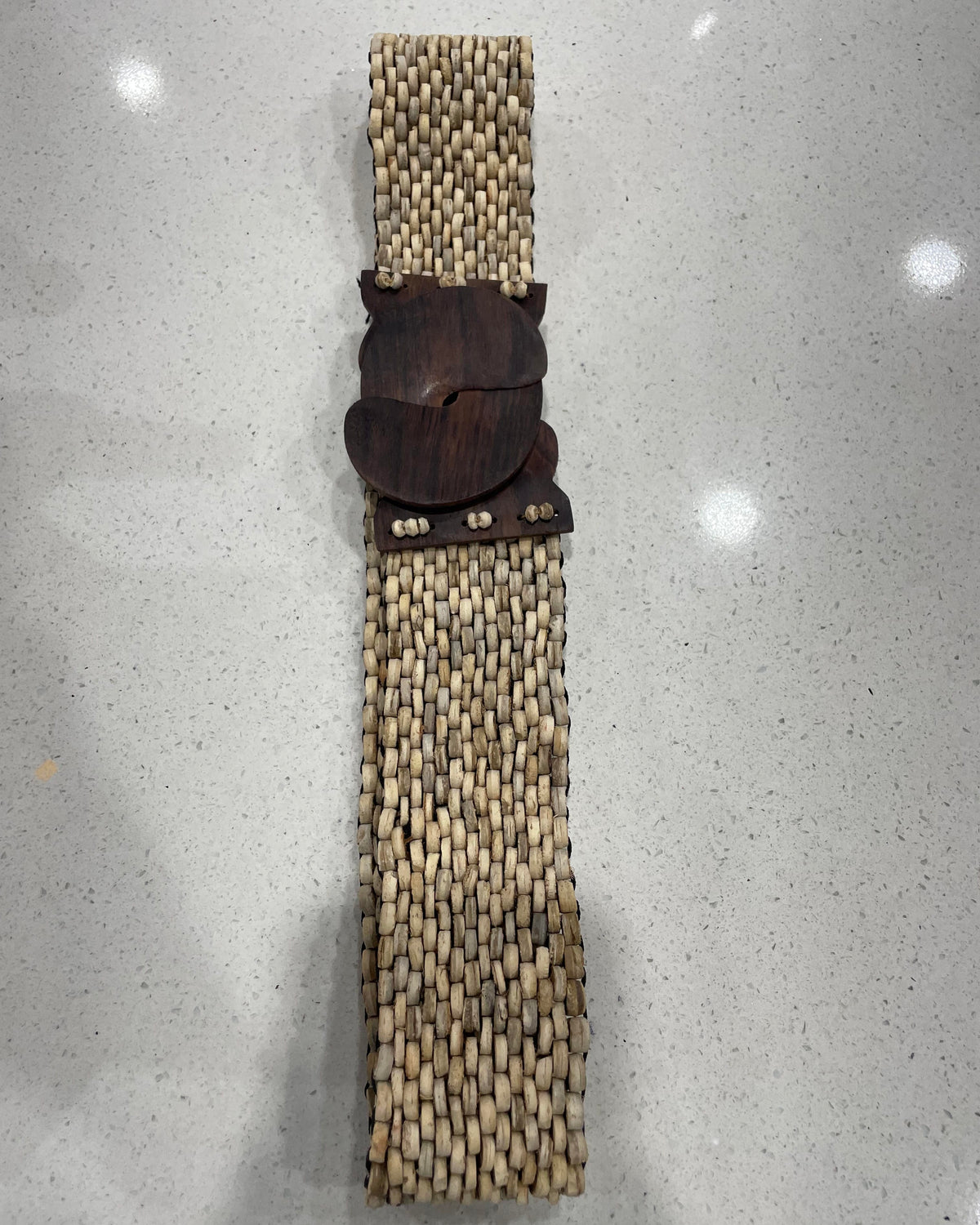 Splash Swimwear Belts Natural Braided Beaded Wooden Stretch Belt