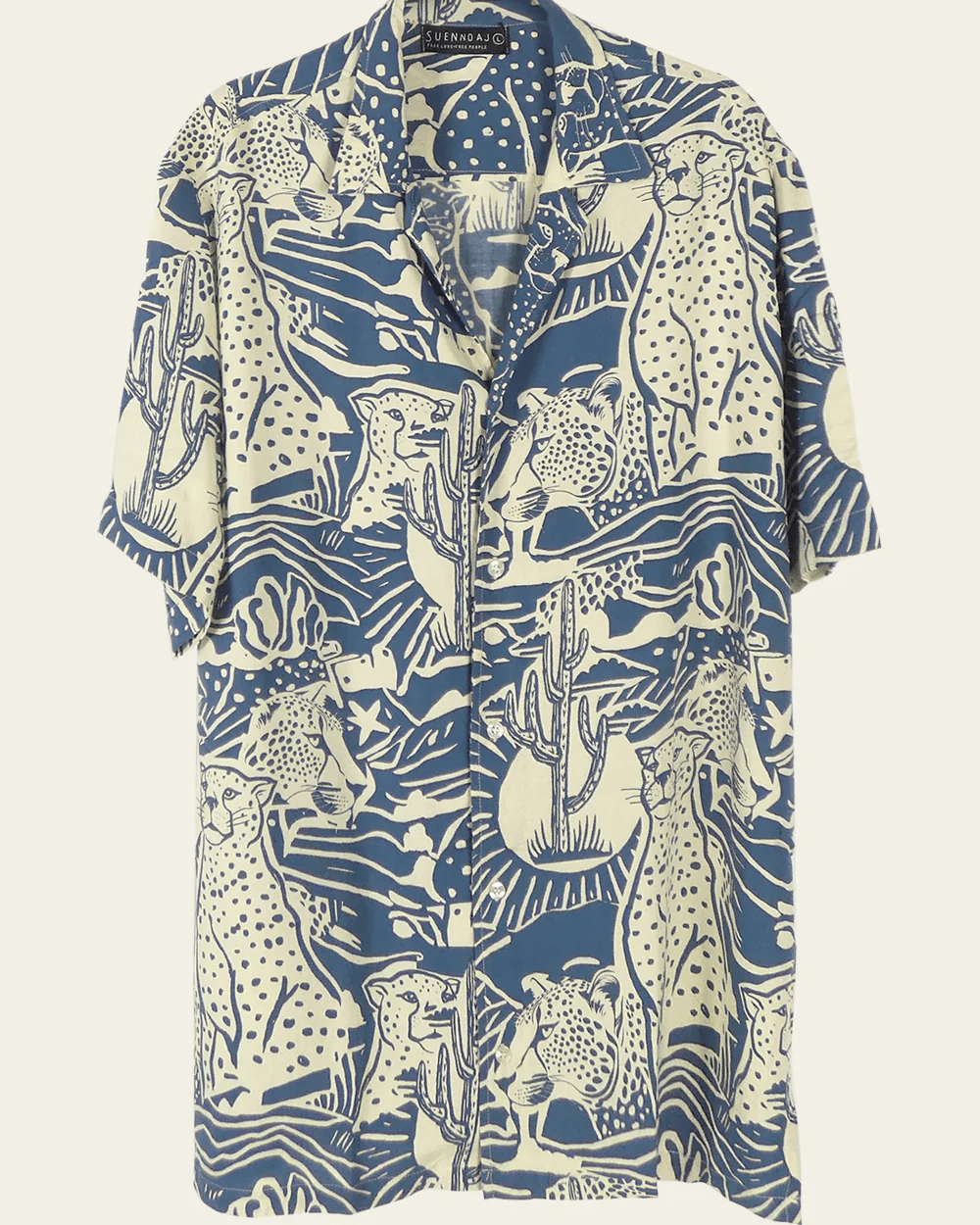 Suen Noaj Suennoaj Mens Shirt Elvis Tiger Patch- Blue/Sugar Suennoaj Mens Shirt Elvis Tiger Patch- Blue/Sugar Splash Swimwear Mens