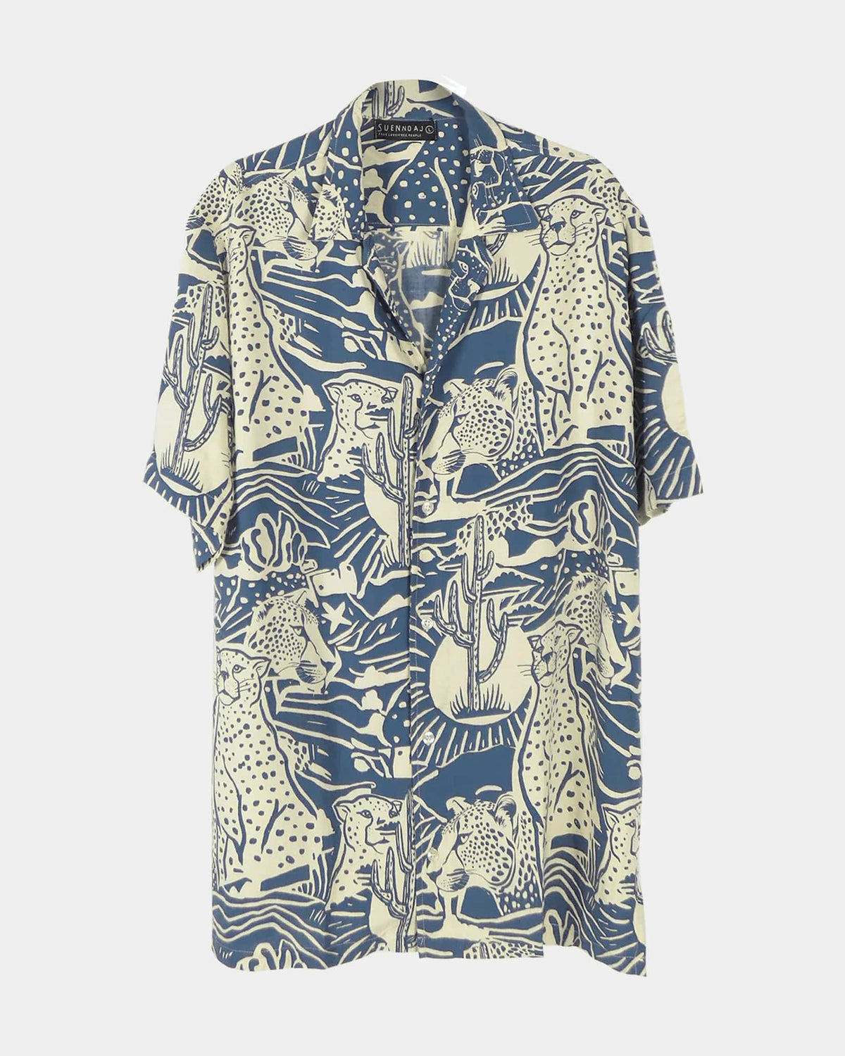 Suen Noaj Suennoaj Mens Shirt Elvis Tiger Patch- Blue/Sugar Suennoaj Mens Shirt Elvis Tiger Patch- Blue/Sugar Splash Swimwear Mens Shirt