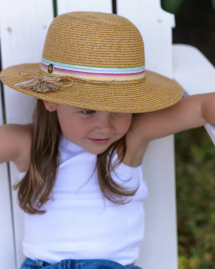 Sundaise Sundaise Harlow Panama Hat - Coloured Stripes SH805 Della Panama Flamingo Hat 3-6 Years Splash Swimwear Hats 9347418018472