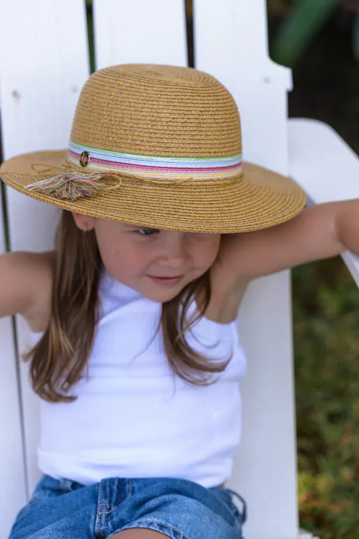 Sundaise Sundaise Harlow Panama Hat - Coloured Stripes SH805 Della Panama Flamingo Hat 3-6 Years Splash Swimwear Hats 9347418018472