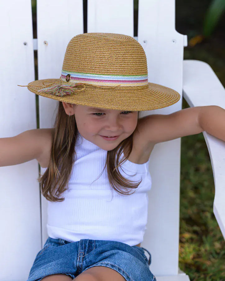 Sundaise Sundaise Harlow Panama Hat - Coloured Stripes SH805 Della Panama Flamingo Hat 3-6 Years Splash Swimwear Hats 9347418018472
