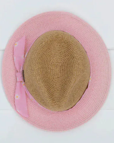 Sundaise Sundaise Laura Panama Hat - Pink Brim SH686 Della Panama Flamingo Hat 3-6 Years Splash Swimwear Hats 9347418016386
