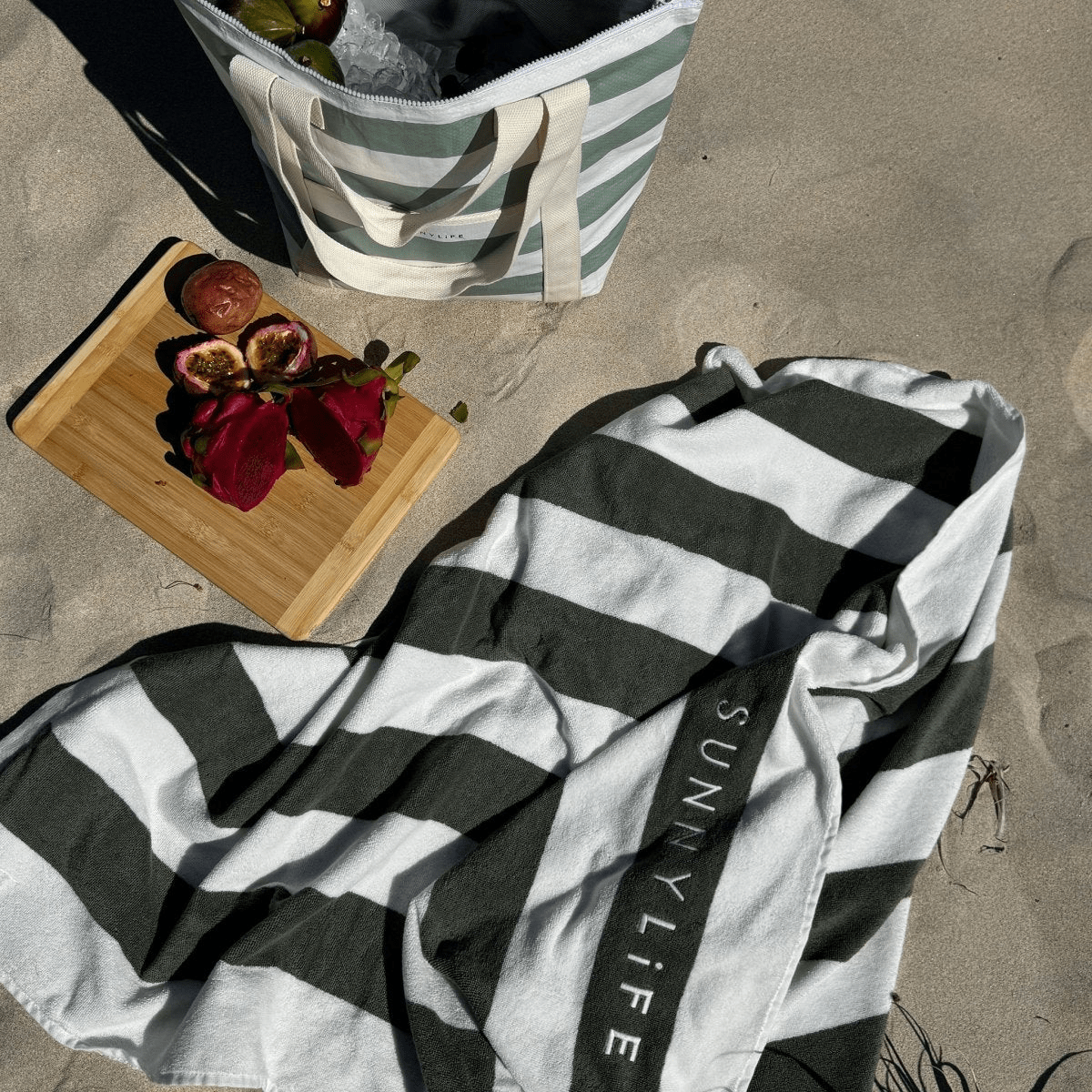 Sunnylife Light Cooler Tote - La Palma Sage Stripe S51NCTWS Light Cooler Tote - La Palma Sage Stripe Splash Swimwear Bags