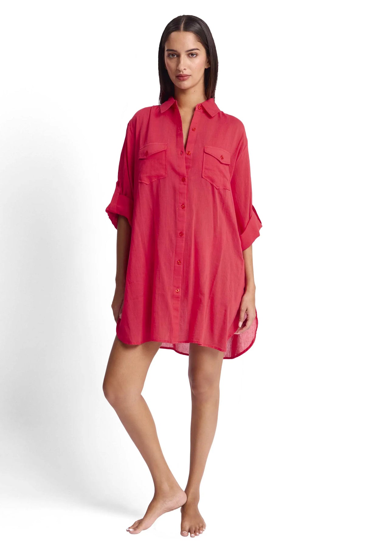 Sunseeker Sunseeker Resort Button Through Shirt SS91840 Sunseeker Resort Button Through Shirt | Sunseeker Splash Swimwear Tops Raspberry / XS 9313513880009