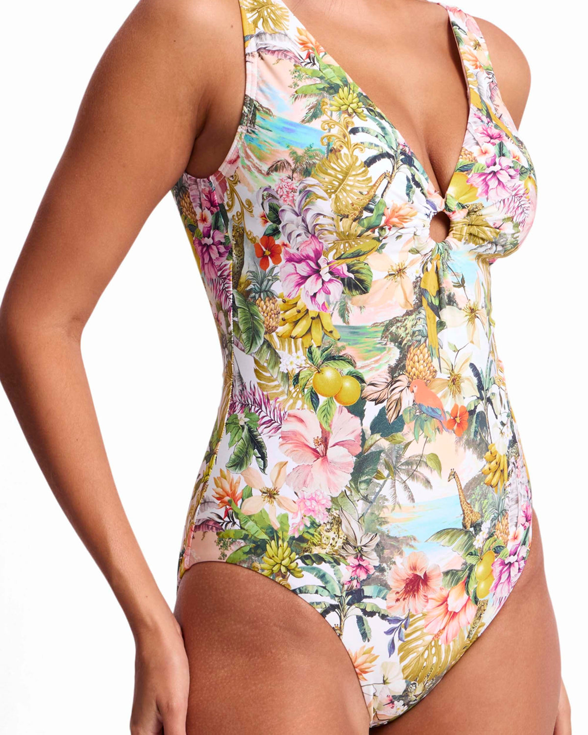 Sunseeker Sunseeker White Lotus Keyhole One Piece - White Sunseeker White Lotus Keyhole One Piece - White Splash Swimwear One Piece