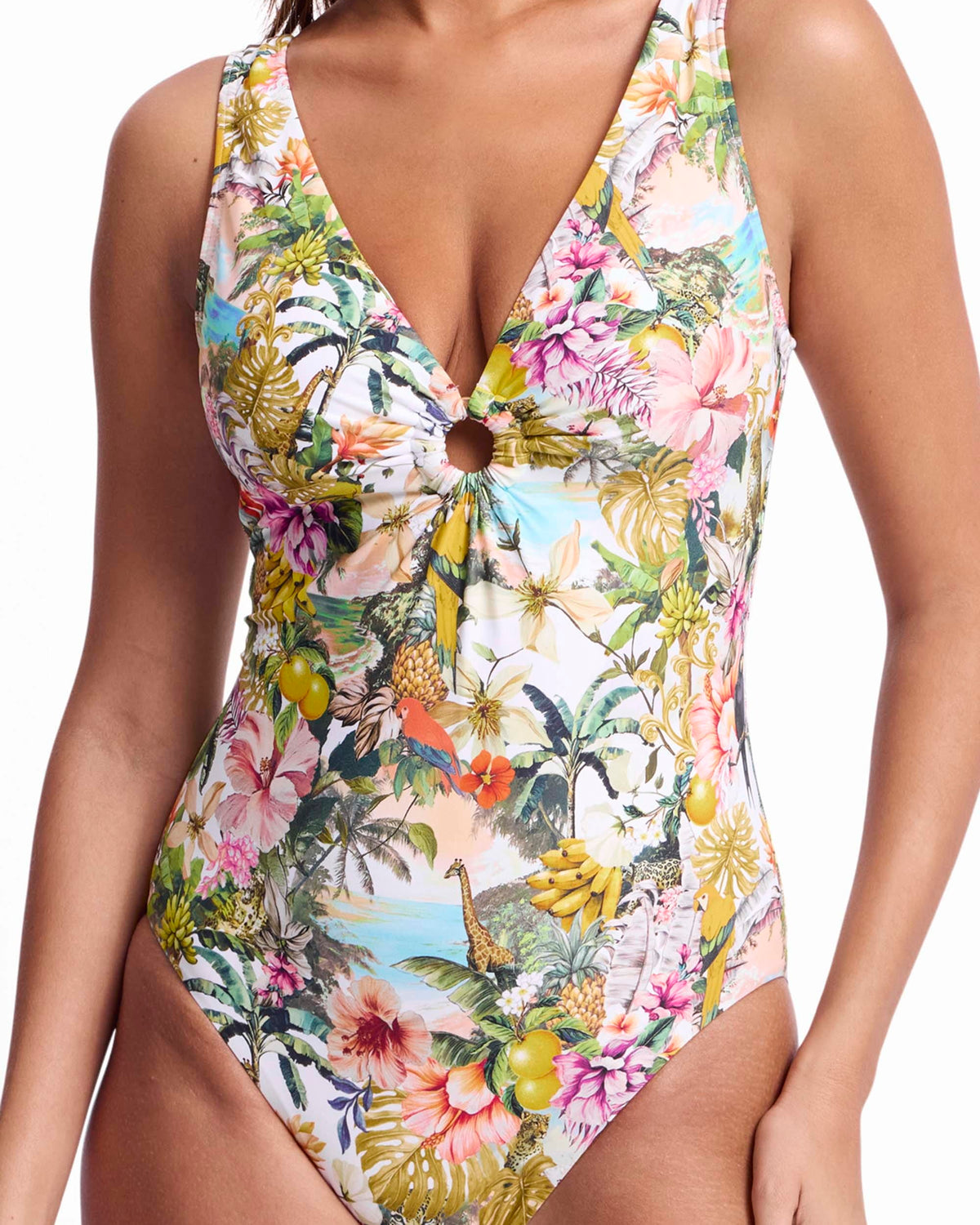 Sunseeker Sunseeker White Lotus Keyhole One Piece - White Sunseeker White Lotus Keyhole One Piece - White Splash Swimwear One Piece