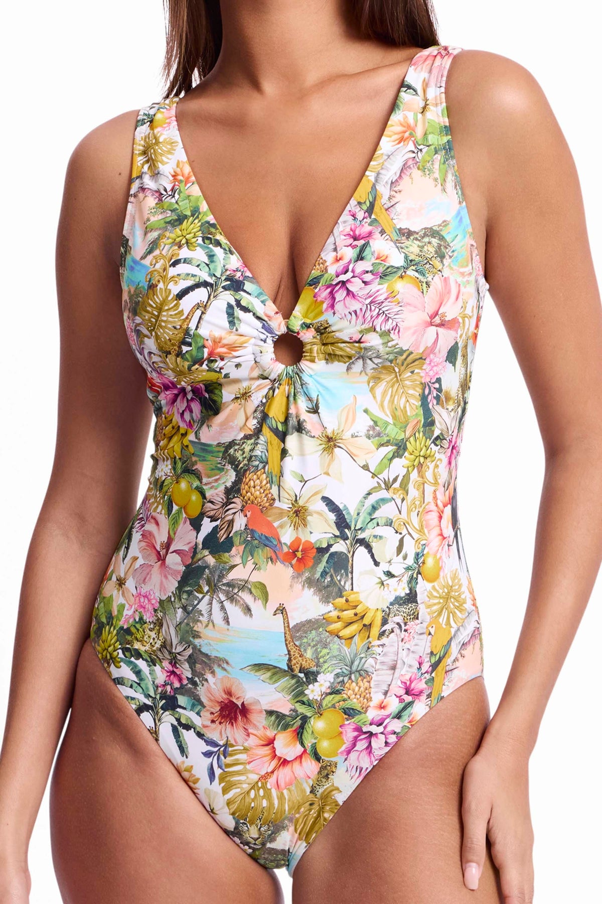 Sunseeker Sunseeker White Lotus Keyhole One Piece - White Sunseeker White Lotus Keyhole One Piece - White Splash Swimwear One Piece