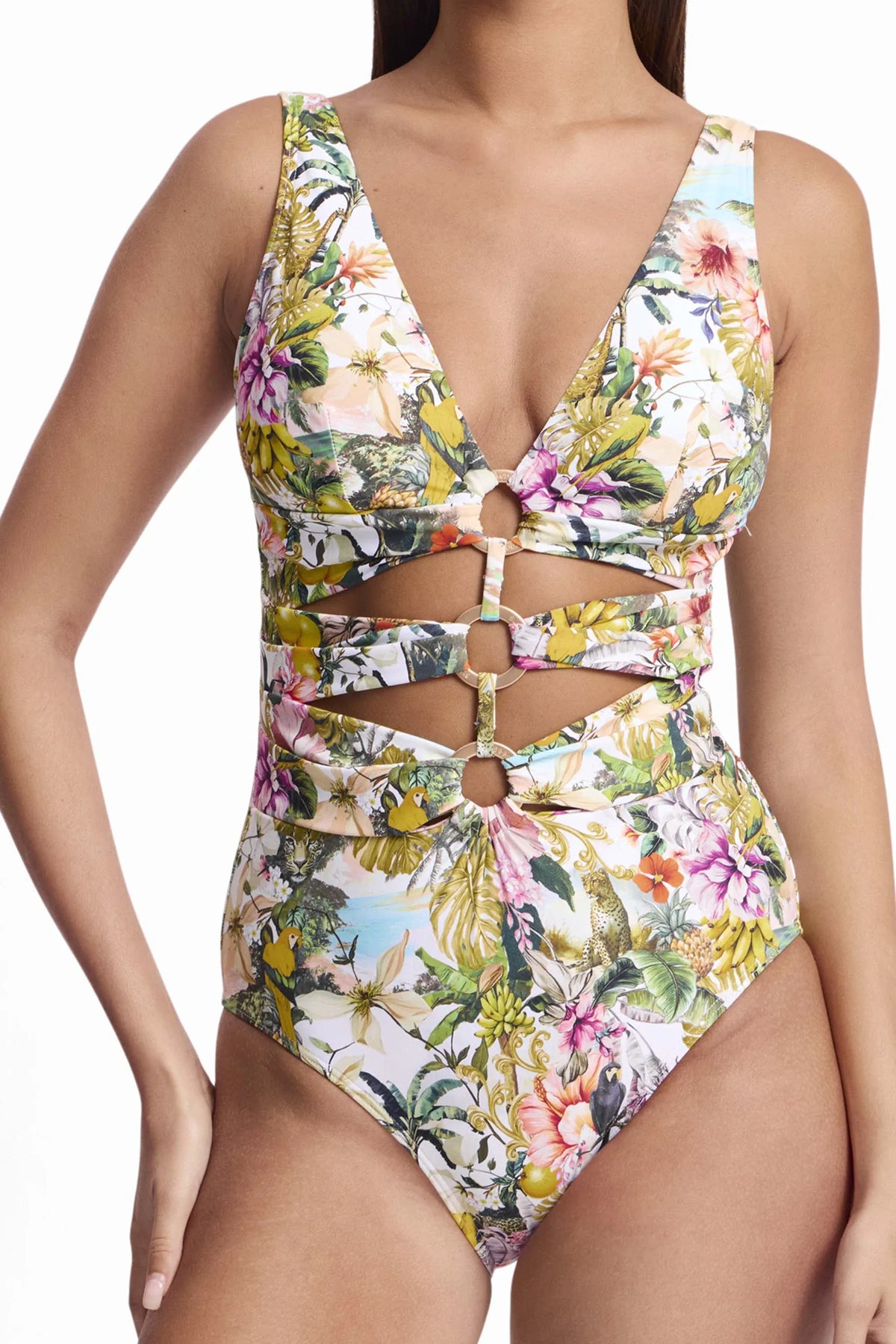 Sunseeker Sunseeker White Lotus Tri Ring Front One Piece - White Sunseeker White Lotus Tri Ring Front One Piece - White Splash Swimwear
