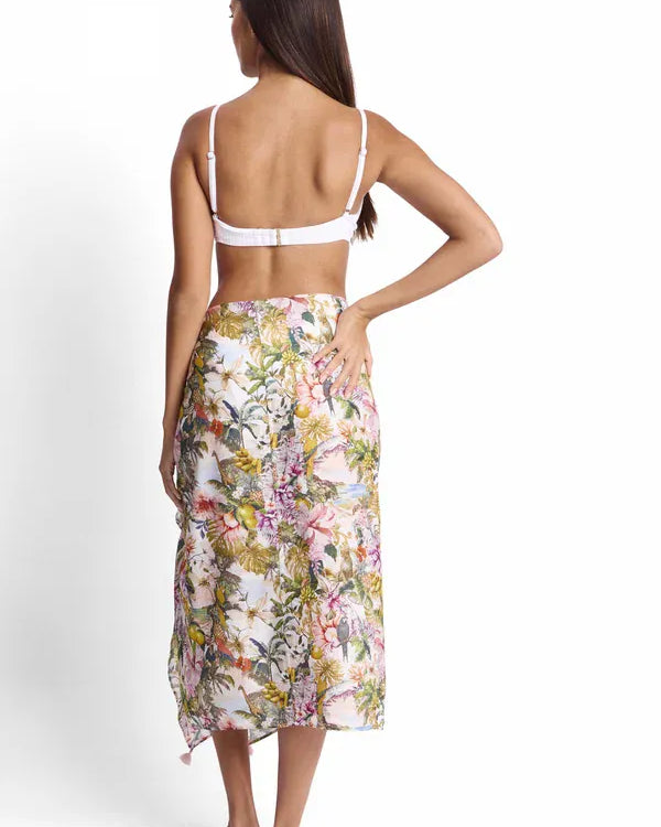 Sunseeker Sunseeker White Lotus Trim Sarong - White SS94073 Sunseeker White Lotus Trim Sarong - White Splash Swimwear Sarongs 9313513928374
