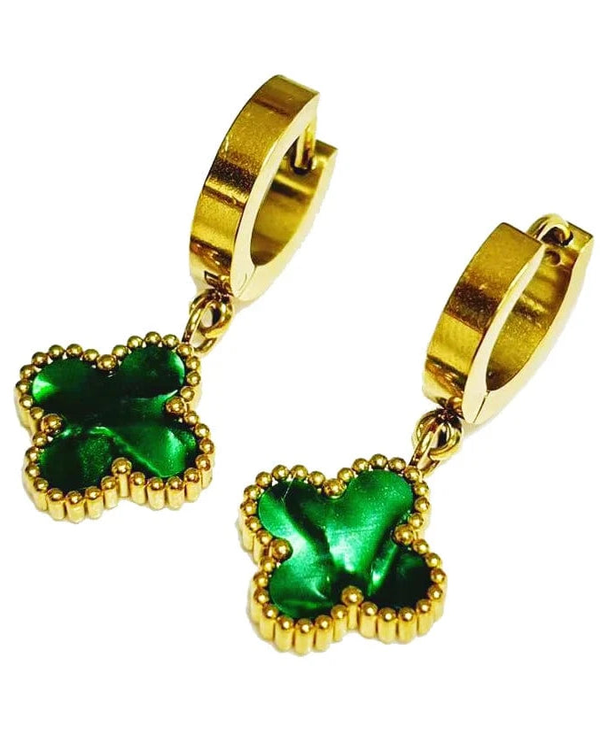 Susan Rose Stainless Steel Clover Gold Huggy - Green SSE10GGRN Stainless Steel Clover Gold Huggy - Green Splash Swimwear Jewellery