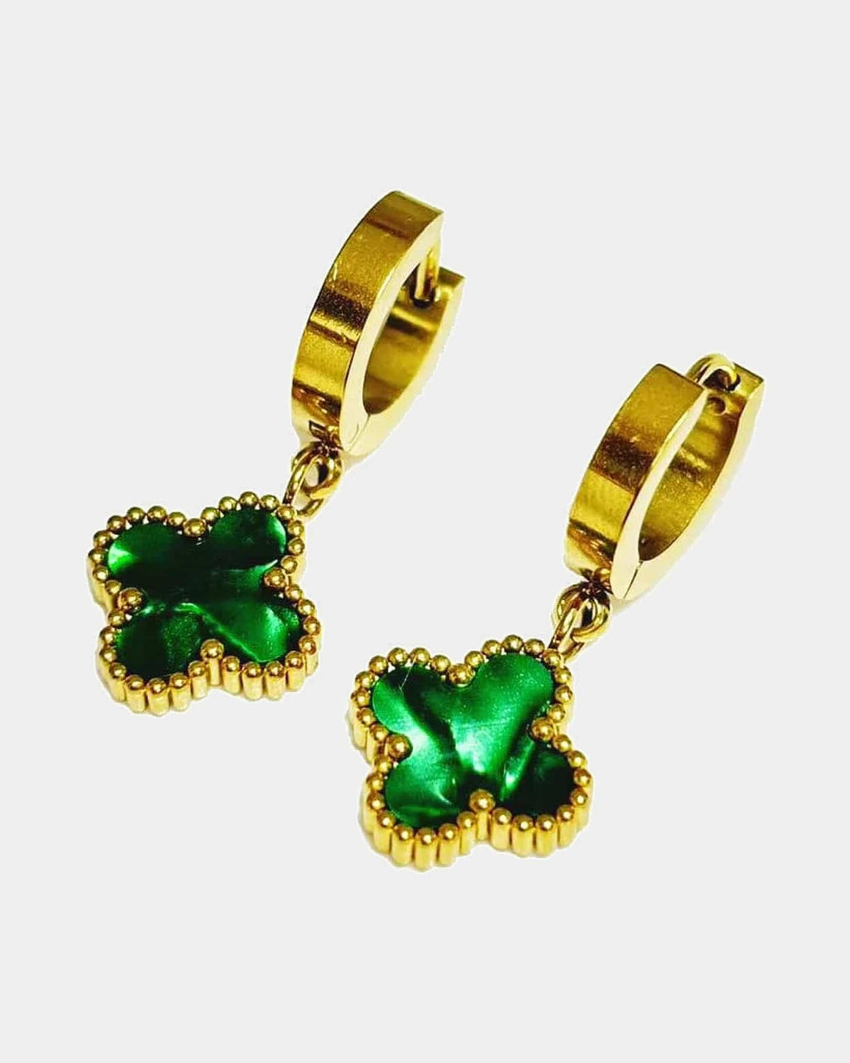 Susan Rose Stainless Steel Clover Gold Huggy - Green SSE10NGRN Stainless Steel Clover Gold Huggy - Green Splash Swimwear Jewellery 500123